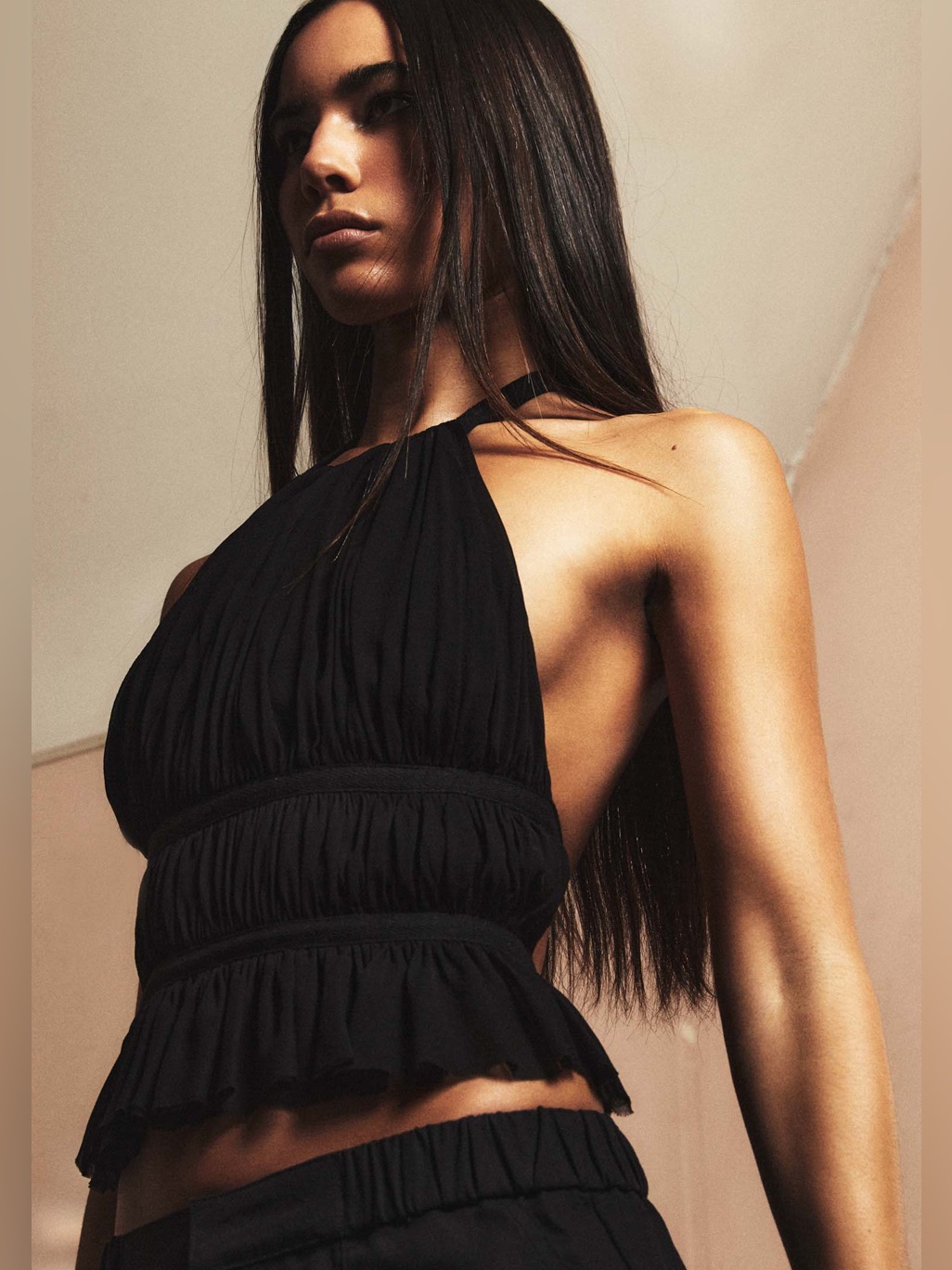 Tae Park Chiffon Wrap Top Silk Halter Black Xs/S Euc